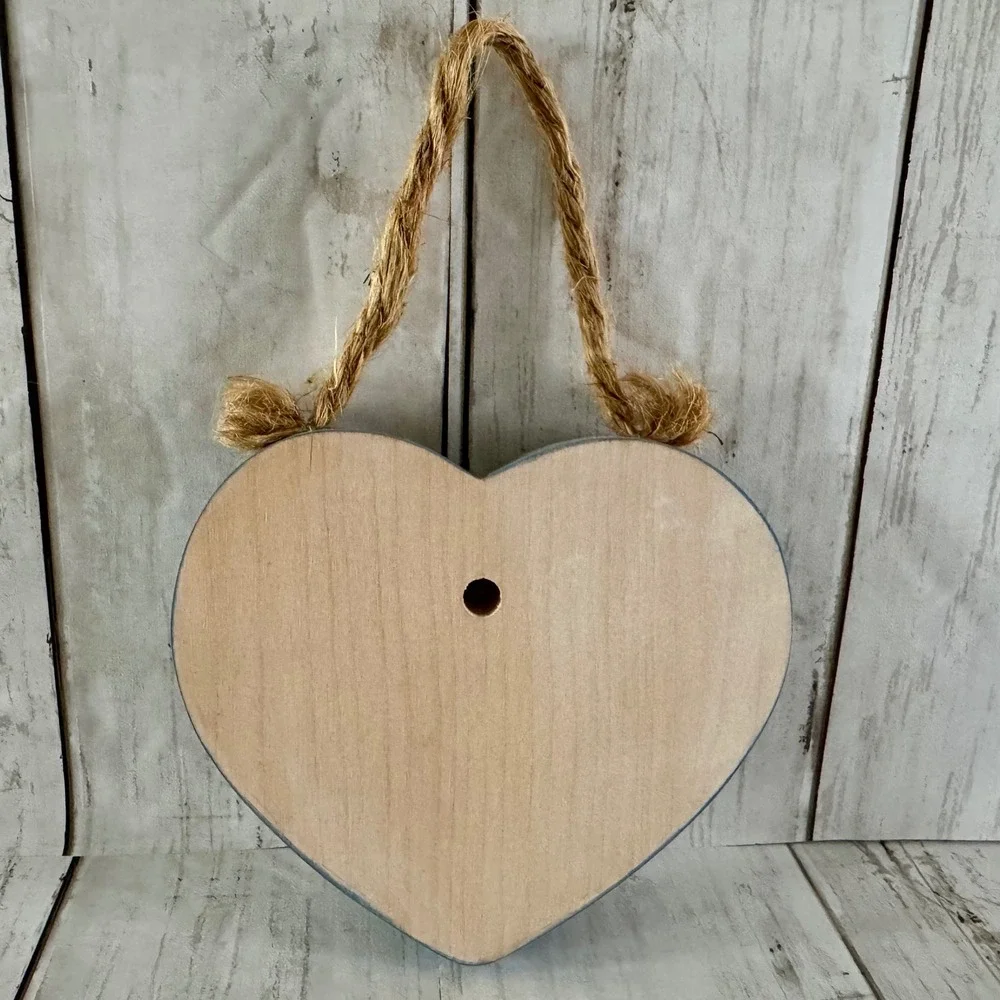 Rustic Wooden Heart Wall Plaque Inspirational Quote Blue White Cottagecore Sign